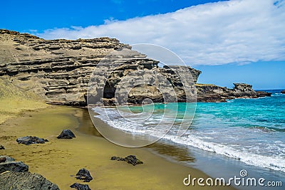 Hawaii Green sand beach PapakÅlea the must-see beach of Big Island Stock Photo